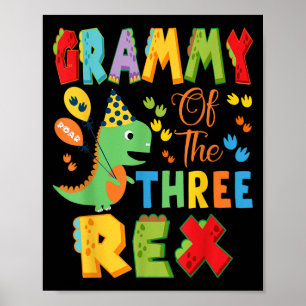 Grammy Of The Three Rex 3rd Birthday Boy Dinosaur  Poster