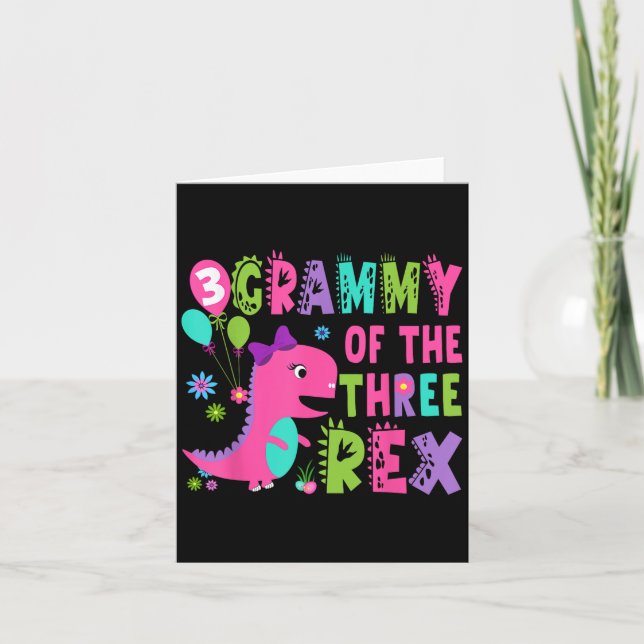 Grammy Of The Three Rex Dinosaur T-rex 3rd Birthda Card (Front)