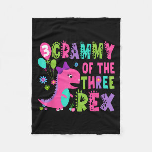 Grammy Of The Three Rex Dinosaur T-rex 3rd Birthda Fleece Blanket