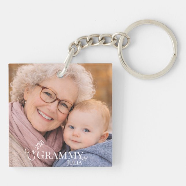 Grammy Photo Established Year Modern Design Key Ring (Back)