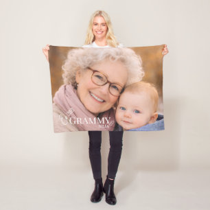 Grammy Photo Established Year Modern Heart Fleece Blanket
