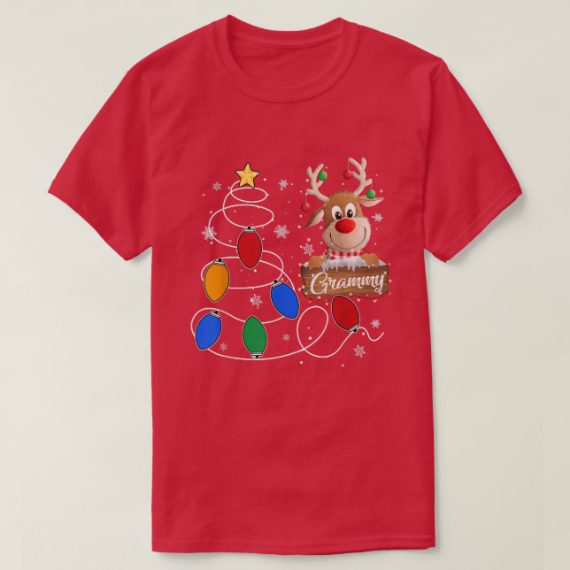 Grammy Reindeer Lights Christmas Tree  Cute Christ T-Shirt (Design Front)