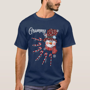 Grammy Snowman Candy Cane Christmas Red Plaid Hat T-Shirt