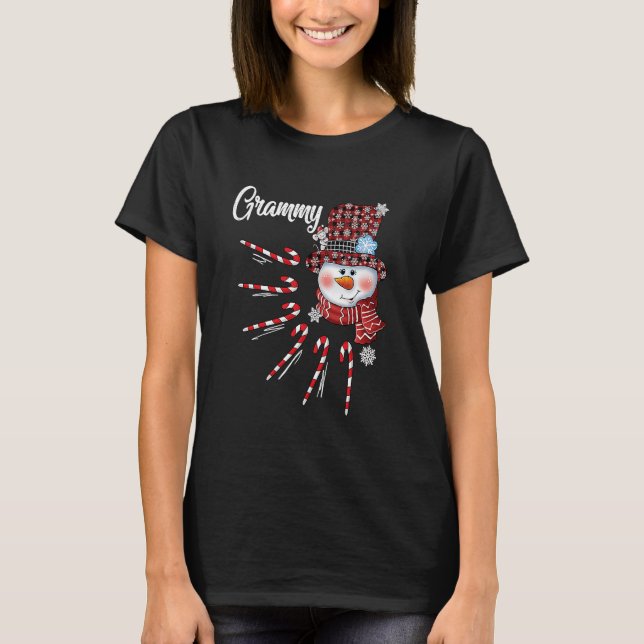 Grammy Snowman Candy Cane Christmas Red Plaid Hat T-Shirt (Front)