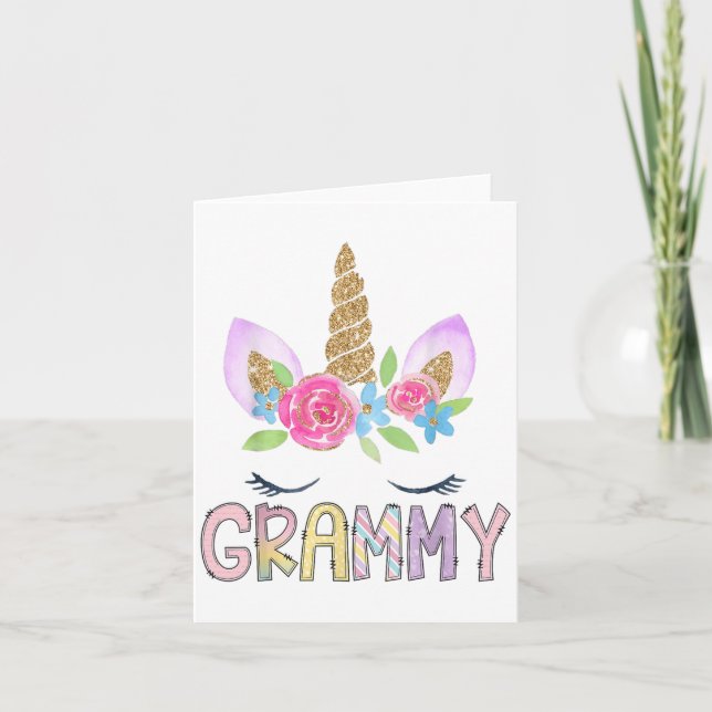 Grammy Unicorn Floral Birthday Girl Family Matchin Card (Front)