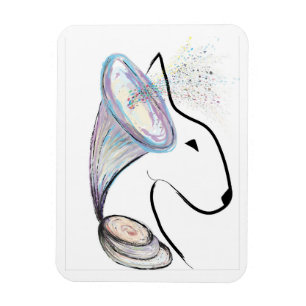 Gramophone Bull Terrier Music Surreal pet art Magnet