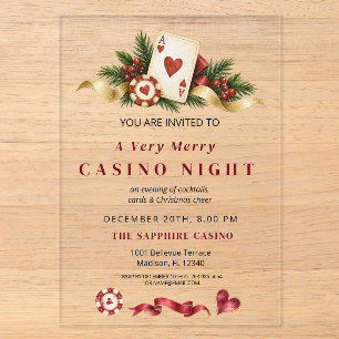 Gramorous Christmas Red Gold Green Casino Night Acrylic Invitations