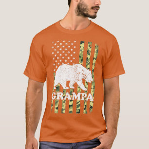 Grampa Bear Camping Hiking Camouflage USA American T-Shirt
