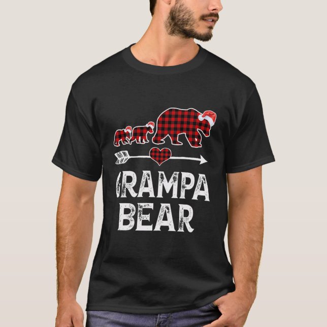 Grampa Bear Christmas Pajama Red Plaid Buffalo Fam T-Shirt (Front)