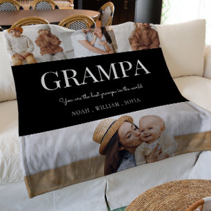 Grampa black and white  moden typography 4 photo  fleece blanket