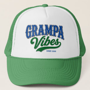 Grampa Vibes Green Blue Retro Text Design Trucker Hat
