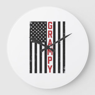 Grampy American Flag Patriotic Vintage Vector Desi Large Clock
