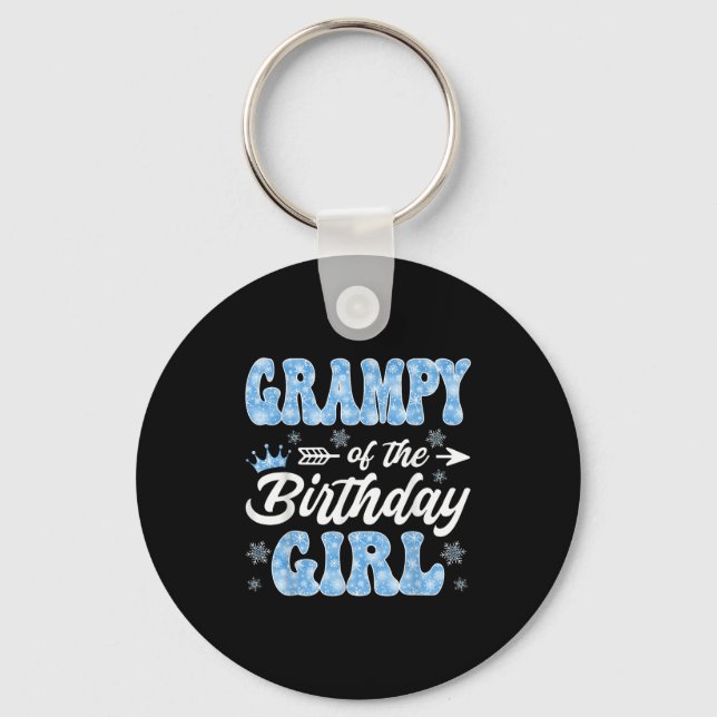 Grampy Of The Birthday Girl Snowflakes Winter Chri Key Ring (Front)