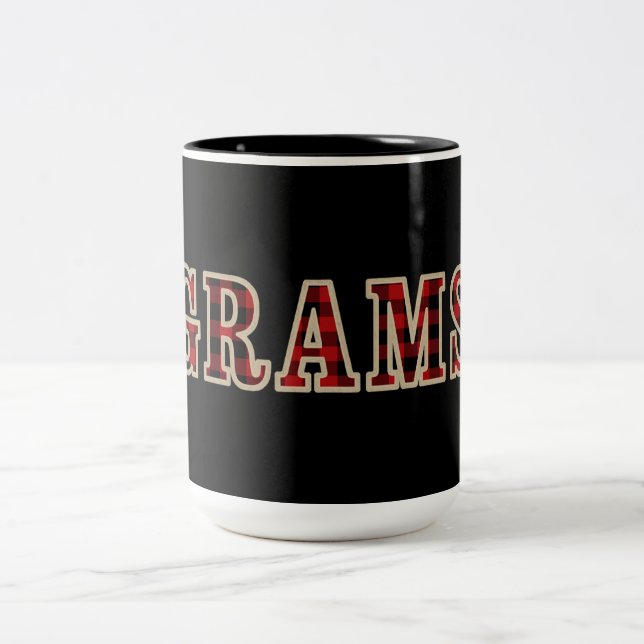 GRAMS Rustic Red Black Buffalo Chequered Squares Two-Tone Coffee Mug (Center)