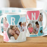 Gran 5 Photo Editable 4 Letter Bee and Honeycomb Coffee Mug<br><div class="desc">Honeycomb coffee mug, personalised with 5 of your favourite photos and printed with a 4 letter name, such as GRAN. The design features a honeycomb photo collage in a pretty colour palette of summer blue pink and alabaster, with a cute little bee. If you want to change the colours, click...</div>