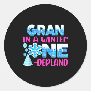 Gran In A Winter Onederland Bday Girl Sweet Snowfl Classic Round Sticker