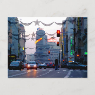 Gran Vía de Madrid en Navidad Postcard