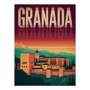 Granada, Alhambra, Spain, Vintage Poster, Sunset Poster