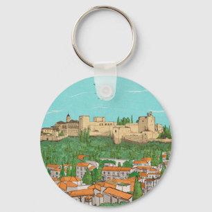Granada Cityview Spain Landscape Illustration Key Ring