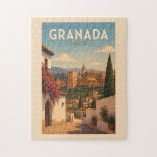 Granada Spain Alhambra Illustration Travel Art Jigsaw Puzzle