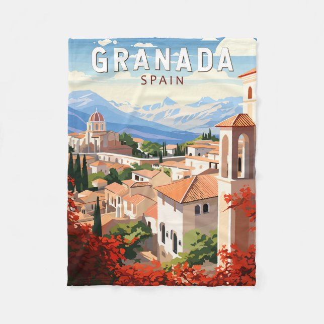 Granada Spain Travel Art Vintage Fleece Blanket (Front)