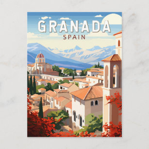 Granada Spain Travel Art Vintage Postcard