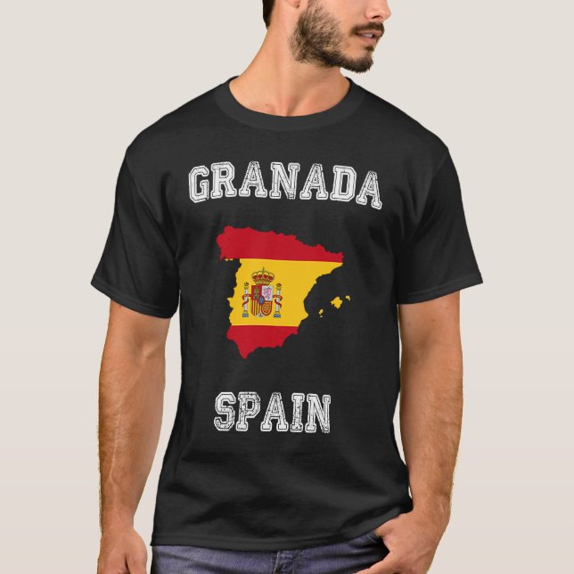 Granada Spain Vintage Spain Flag Map T-Shirt (Front)