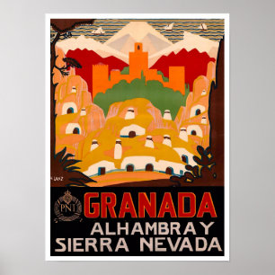 Granada Spain vintage travel Poster