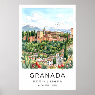 Granada Travel Poster Watercolor Style