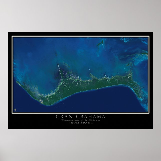 Grand Bahama Island From Space Satellite Map Poster (Front)