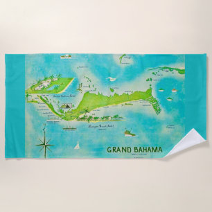 Grand Bahama Map Beach Towel