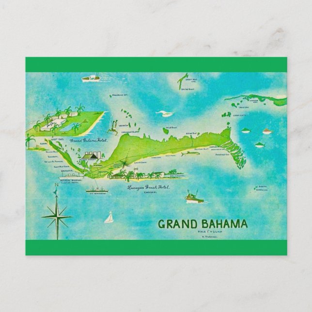 Grand Bahama Map Postcard (Front)