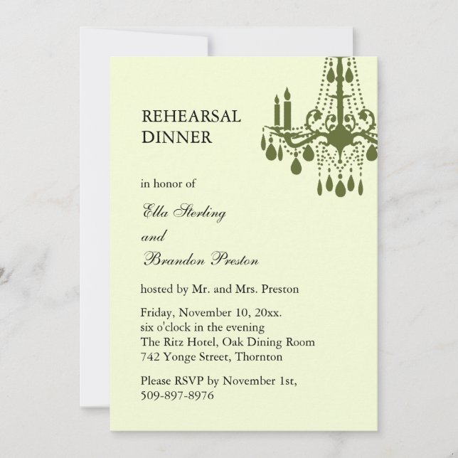 Grand Ballroom Rehearsal Dinner Invitation (green) (Front)