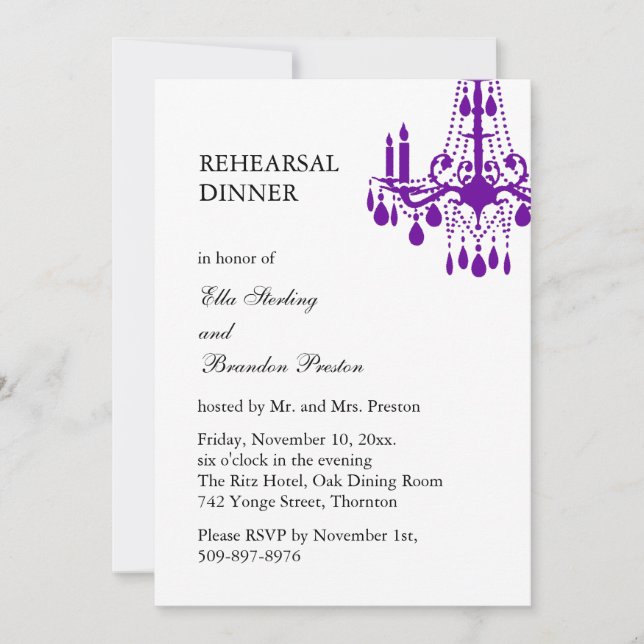Grand Ballroom Rehearsal Dinner Invitation purple (Front)