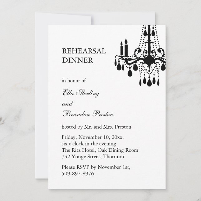 Grand Ballroom Rehearsal Dinner Invitation (white) (Front)