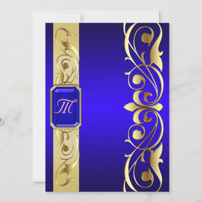 Grand Blue Jewel Gold And Blue Invitation (Front)