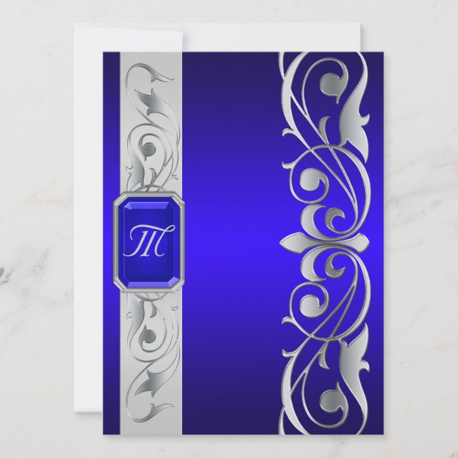 Grand Blue Jewel Silver And Blue Invitation (Front)