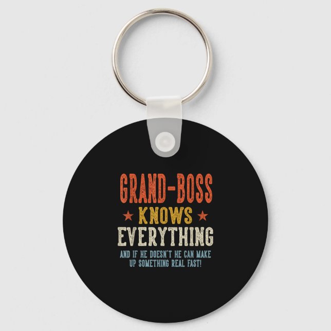 Grand-boss knows everything father's day retro key ring (Front)