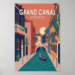Grand Canal Venice Travel Art Vintage Poster<br><div class="desc">Grand Canal Venice vector art design. The Grand Canal is a channel in Venice,  Italy. It forms one of the major water-traffic corridors in the city.</div>