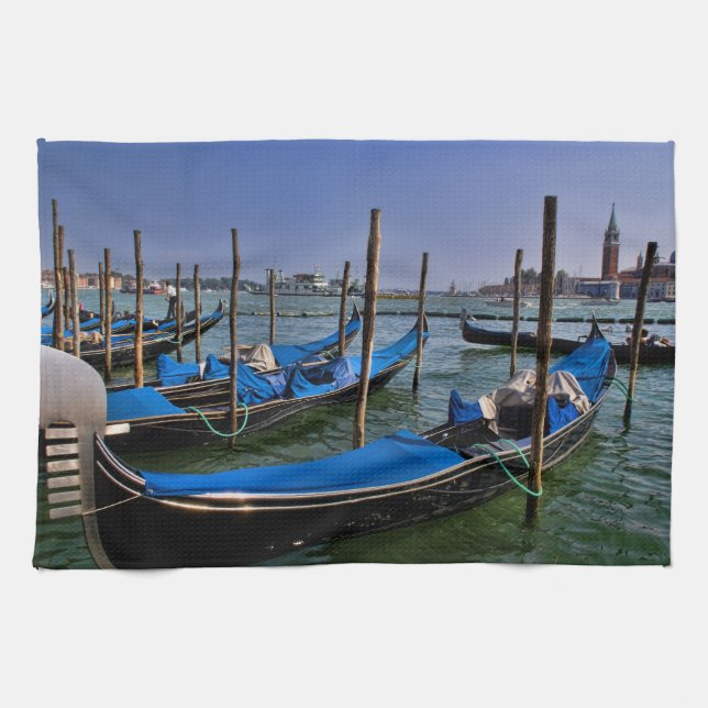 Grand Canal water with gondalo boats lined up Tea Towel (Horizontal)