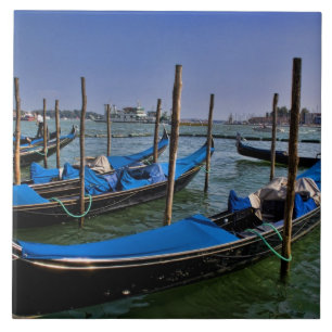 Grand Canal water with gondalo boats lined up Tile