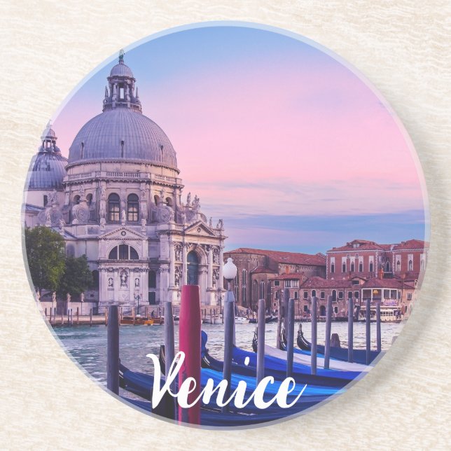 Grand Canal with gondolas and church in Venice Coaster (Front)