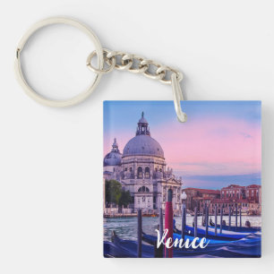 Grand Canal with gondolas and church in Venice Key Ring