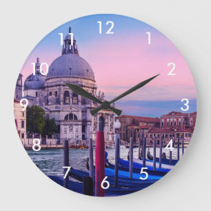 Grand Canal with gondolas and church in Venice Large Clock