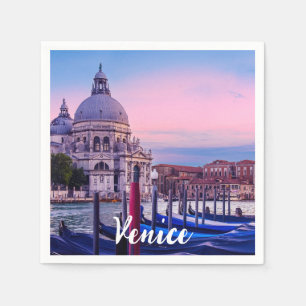 Grand Canal with gondolas and church in Venice Napkin