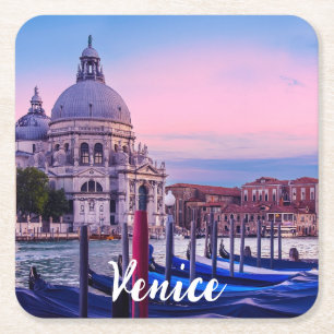 Grand Canal with gondolas and church in Venice Square Paper Coaster