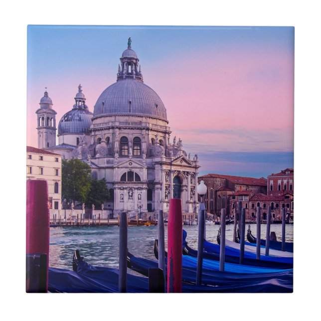 Grand Canal with gondolas and church in Venice Tile (Front)