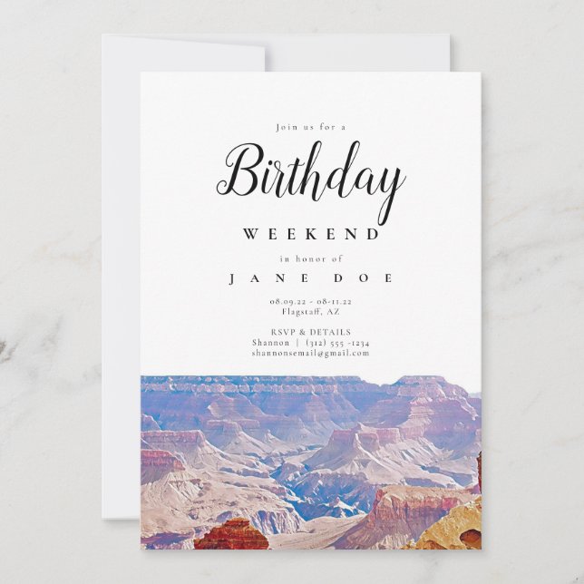 Grand Canyon Arizona Birthday Weekend Invitation (Front)