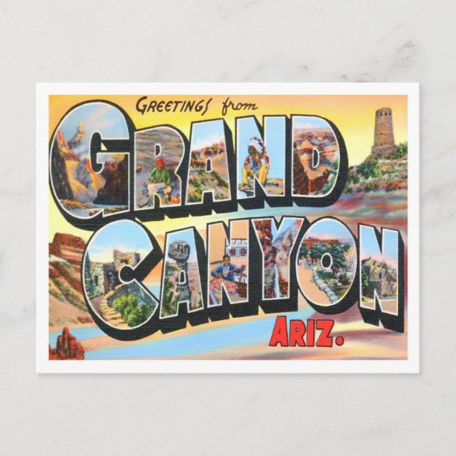 Grand Canyon, Arizona Vintage Big Letters Postcard (Front)