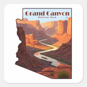 Grand Canyon National Park Arizona Map Square Sticker